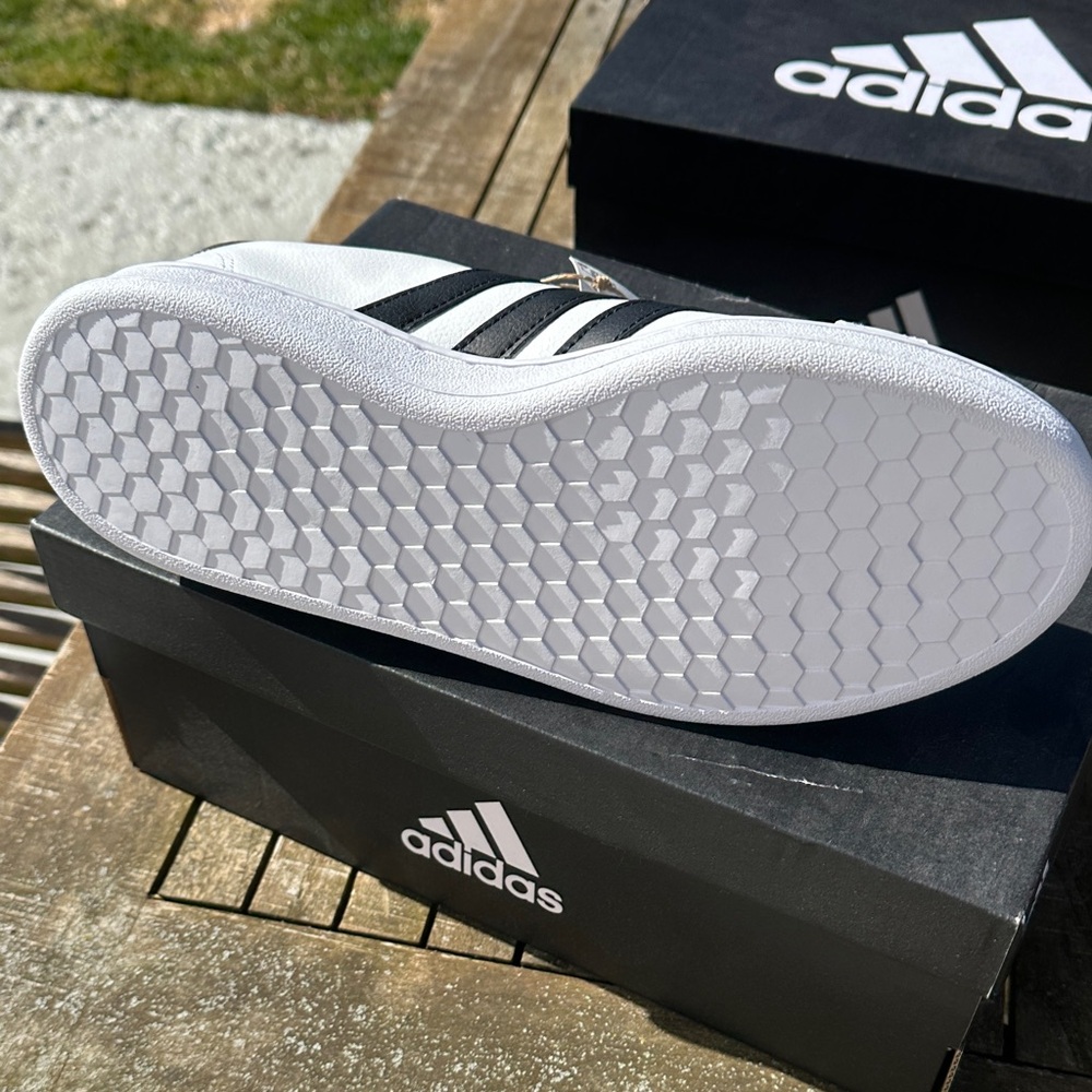 adidas Grand Court men’s White Sneakers with Black Three-Stripes Accent - Picture 2 of 4